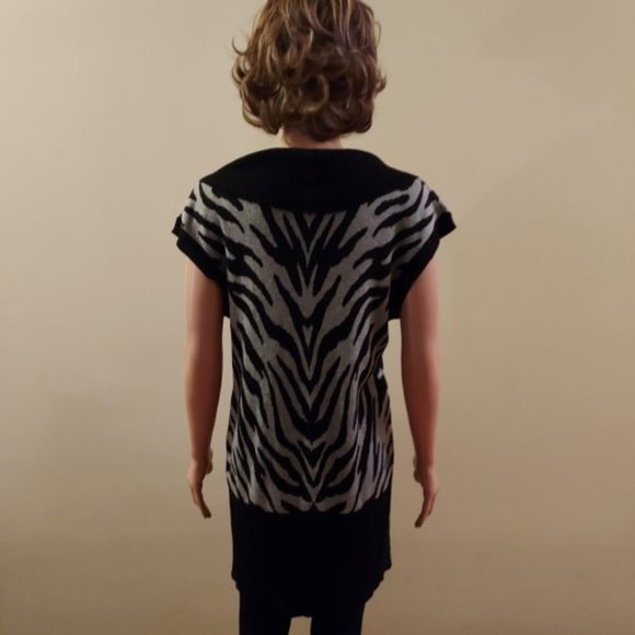 Vintage Knit Minded Black Gray Print Sweater Dress or Tunic Retro Size XL NWOT - Picture 3 of 4